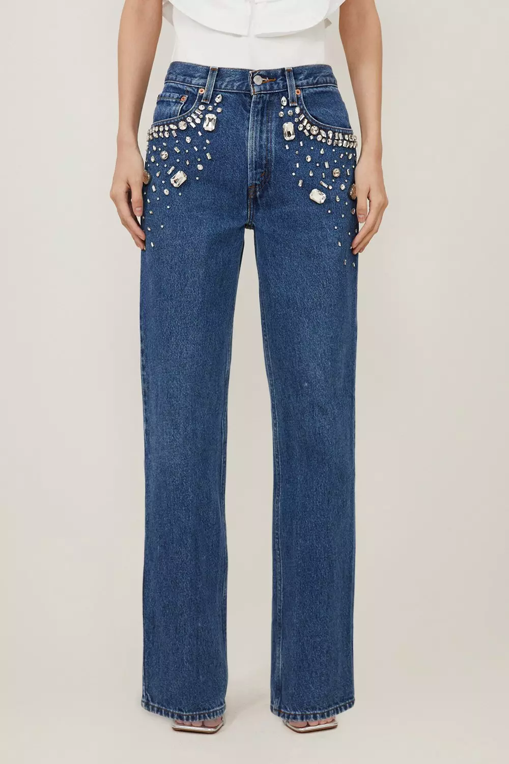 Hand-Dyed High-Waisted Straight-Leg Jeans top